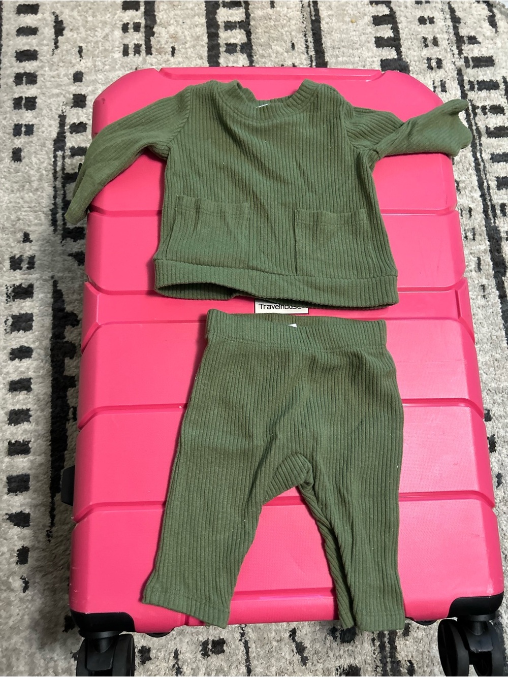 Olive Green Ribbed Baby Two-Piece Set
